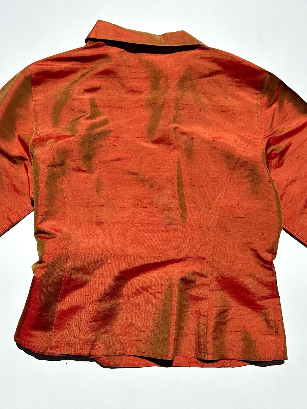 Ann Taylor Dupioni Silk Rust Orange Wrap Blouse with Side Tie, 8 - Picture 11 of 14